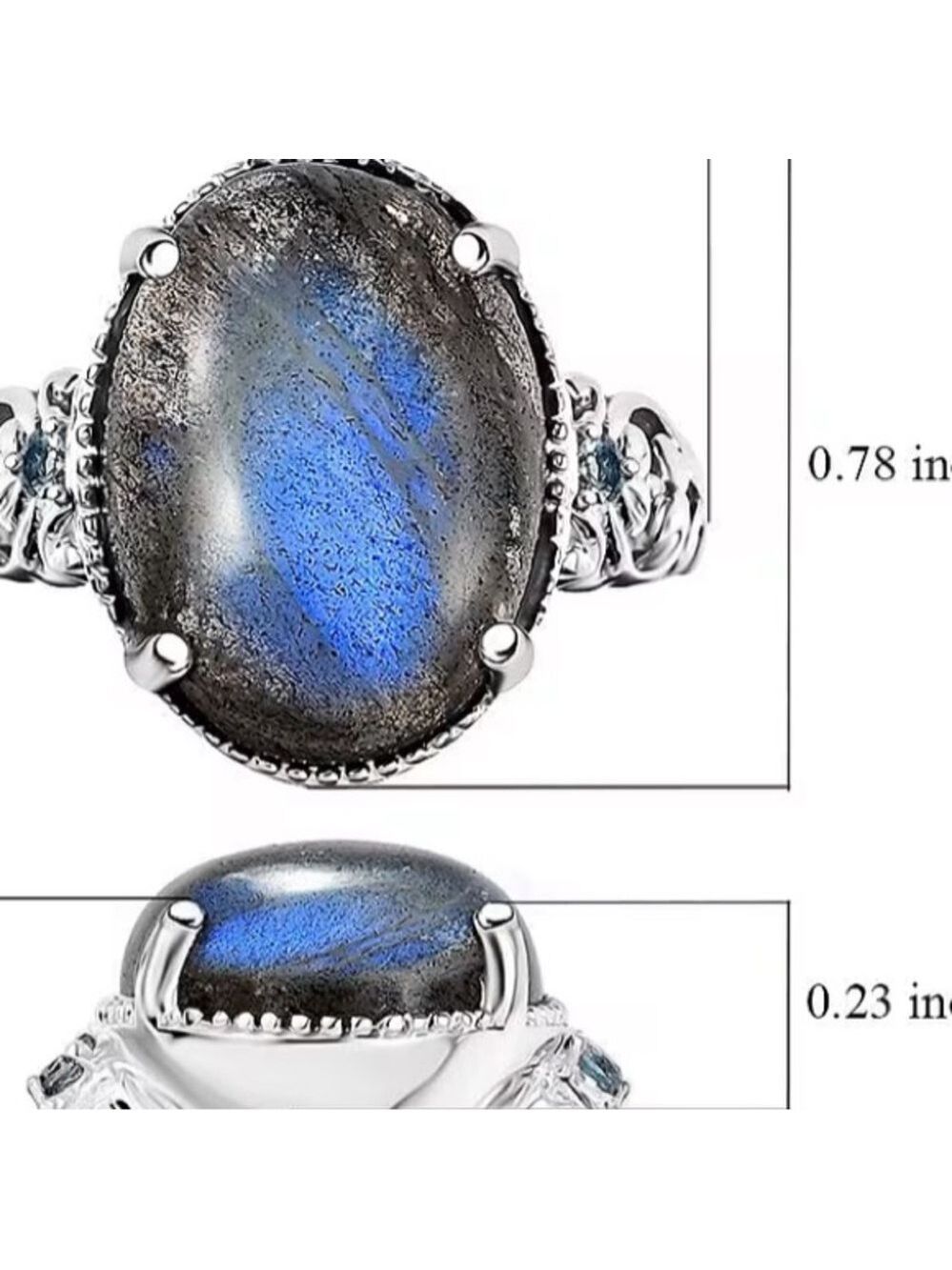 Blue Flash Labradorite Ring • Platinum-Plated • Genuine Topaz • Size 7 (Karis) - Picture 14 of 14